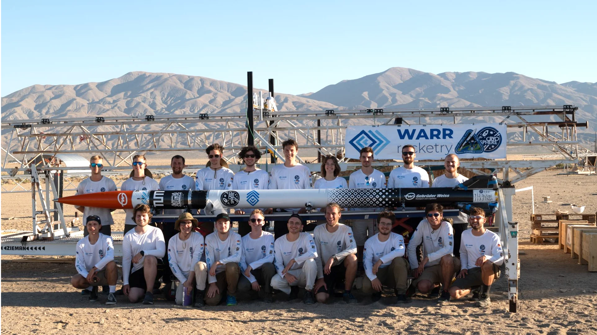 Duneo's founders in with a sounding rocket launch crew in the Mojave desert.